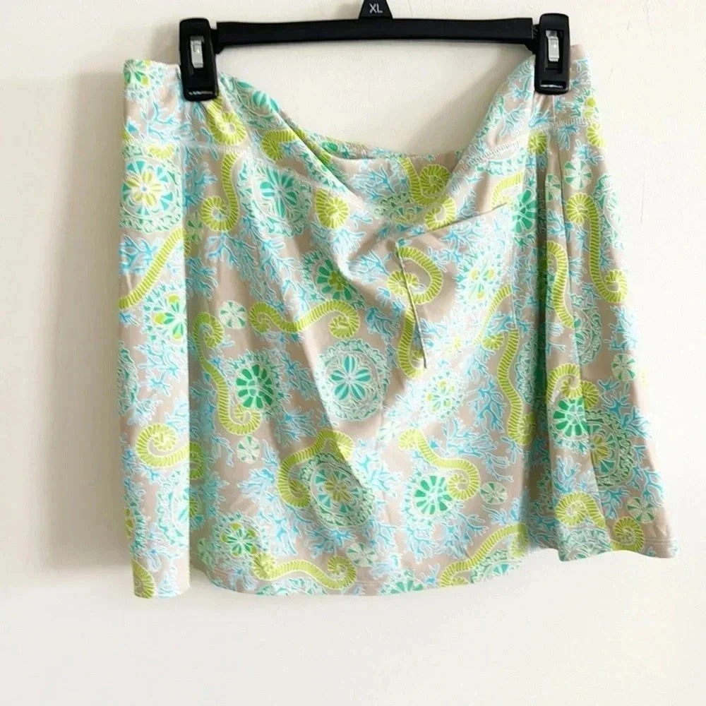 Spunk Wear green/blue coral print athletic swim skirt - Picture 4 of 6